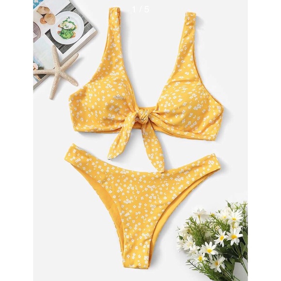 SHEIN Other - Shein Yellow Flower Print Bikini Set